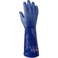 Chemical resistant nitrile fully coated 14″ gauntlet royal blue rough finish interlock liner/large - Benchmark Tooling