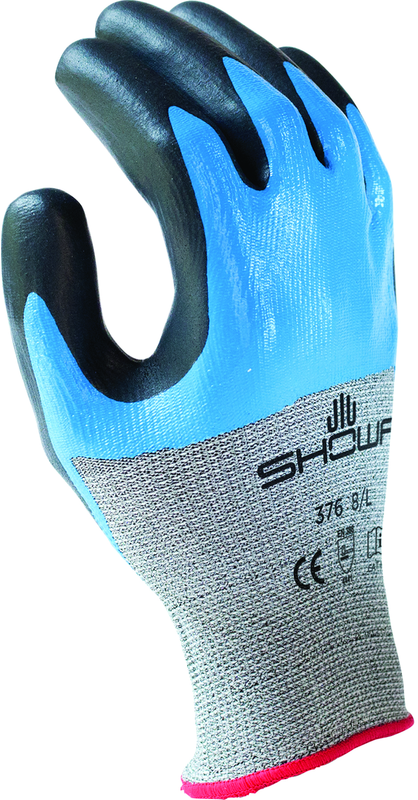 Engineered Hagane CoilTechnology cut resistant fiber w/double dipped nitrile palm coating, grey with blue and black overcoating, smooth finish, ANSI CUT LEVEL A4/medium - Benchmark Tooling