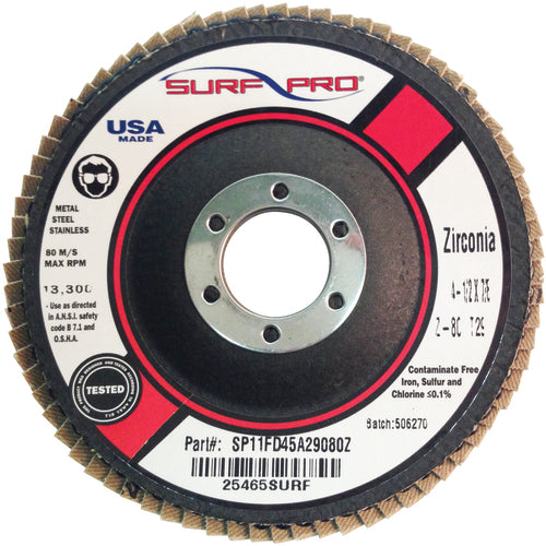 ‎4 1/2″ × 5/8″-11-120 Grit - Zirc Plus Coated Abrasive - Type 29 Flap Disc - Benchmark Tooling