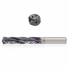 0.4844 mm Dia. × 14 mm Shank × 230 mm Flute Length × 280 mm OAL, 16xD, 135°, Varianta Supral, 2 Flute, Coolant Thru, h6, Cylindrical, Solid Carbide Drill - Exact Industrial Supply