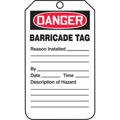 Barricade Tag, Danger Barricade Tag-Reason Installed/Description, 25/Pk, Cardstock - Benchmark Tooling