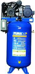 80 Gallon Vertical Tank Two Stage; Belt Drive; 5HP 230V 1PH; 18.4CFM@175PSI; 530lbs. - Benchmark Tooling