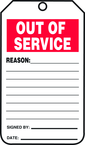 Status Record Tag, Out Of Service, 25/Pk, Plastic - Benchmark Tooling