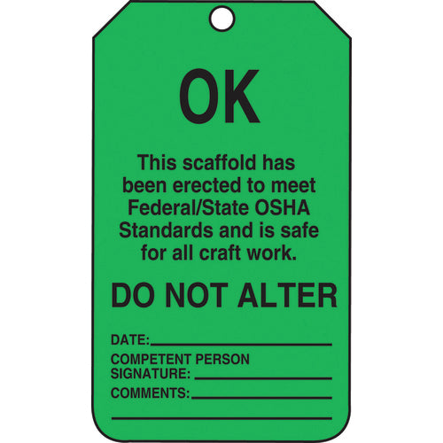 Scaffold Tag, OK This Scaffold Has Been Erected To Meet Federal, 25/Pk, Cardstock - Benchmark Tooling