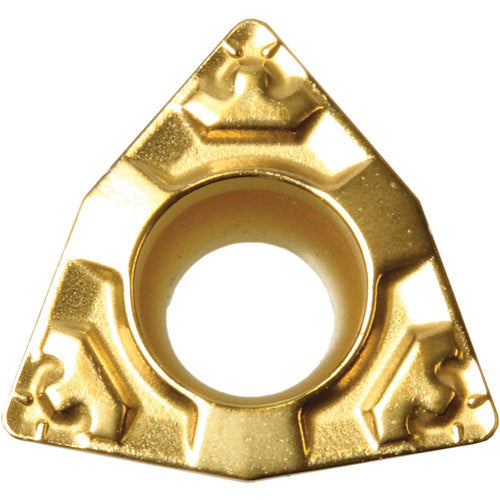 WPMT 2151 GP CA5525, 1/64″ Corner Radius, 3/32″ Thick, 1/4″ Inscribed Circle, TiCnulll2O3/TiN, Trigon, Turning Indexable Insert - Exact Industrial Supply