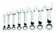 8 Piece - 12 Pt Ratcheting Stubby Combination Wrench Set - High Polish Chrome Finish SAE - 5/16 - 3/4" - Benchmark Tooling