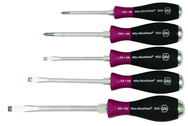 5 Piece - MicroFinish Non-Slip Grip Screwdriver w/Hex Bolster & Metal Striking Cap - #53390 - Includes: Slotted 5.5 - 8.0mm Phillips #1 - 2 - Benchmark Tooling