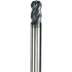 ‎13/32″ Dia. × 7/16″ Shank × 15/16″ DOC × 2-3/4″ OAL, Carbide AlTiN, Spiral , 4 Flute, Flat, Ballnose End Mill - Exact Industrial Supply