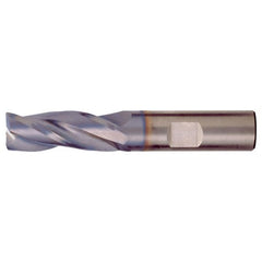 ‎7/16″ × 7/16″ × 9/16″ × 2-1/2″ RHS / RHC Solid Carbide 3-Flute Square End High-Performance End Mill for Steel and Stainless Steel - Bright - Exact Industrial Supply