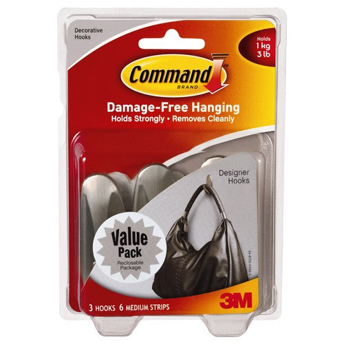 ‎Command Medium Designer Hook 17081BN-3ES Brushed Nickel - Exact Industrial Supply