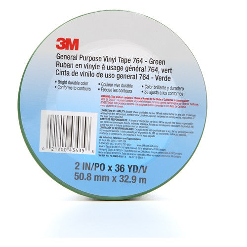 3M General Purpose Vinyl Tape 764 Green 2″ × 36 yd 5 mil Individually Wrapped Conveniently Packaged - Benchmark Tooling