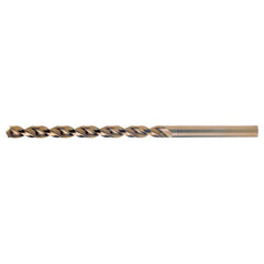 1/2 RHS / RHC HSS-CO 8% (M42) 135 Degree Split Point Q-Cobalt Wide Land Parabolic Taper Length Drill - Straw / Gold Oxide - Exact Industrial Supply