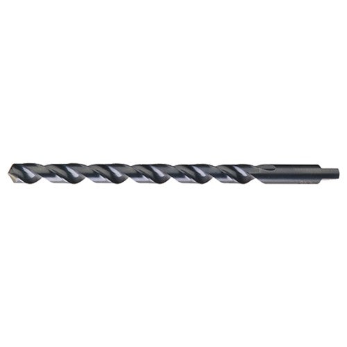 15/32 RHS / RHC HSS 118 Degree Notched Point Heavy Duty Taper Length with Automotive Tanged Shank Drill - Steam Oxide - Exact Industrial Supply