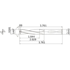 MAS03281MB HTi10 0.3281″ Dia. × 0.3543″ Shank × 2.029″ Flute Length × 3.761″ OAL, 140°, 2 Flute, Coolant Thru, Solid Carbide Drill