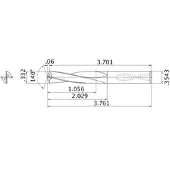 MAS03320MB HTi10 0.332″ Dia. × 0.3543″ Shank × 2.029″ Flute Length × 3.761″ OAL, 140°, 2 Flute, Coolant Thru, Solid Carbide Drill