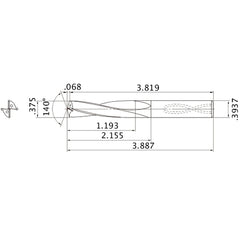 MAS03750MB HTi10 3/8″ Dia. × 0.3937″ Shank × 2.155″ Flute Length × 3.887″ OAL, 140°, 2 Flute, Coolant Thru, Solid Carbide Drill