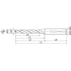 MMS0404X5D060 DP7020 0.159″ Dia. × 0.236″ Shank × 1.327″ Flute Length × 3.256″ OAL, 140°, 2 Flute, Coolant Thru, Solid Carbide Drill