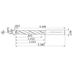 MMS0476X5D060 DP7020 3/16″ Dia. × 0.236″ Shank × 1.413″ Flute Length × 3.382″ OAL, 140°, 2 Flute, Coolant Thru, Solid Carbide Drill