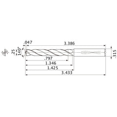 MMS0635X3D080 DP7020 1/4″ Dia. × 0.315″ Shank × 1.346″ Flute Length × 3.433″ OAL, 140°, 2 Flute, Coolant Thru, Solid Carbide Drill