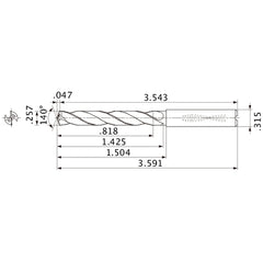 MMS0653X3D080 DP7020 0.257″ Dia. × 0.315″ Shank × 1.425″ Flute Length × 3.591″ OAL, 140°, 2 Flute, Coolant Thru, Solid Carbide Drill