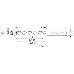 MMS0675X3D080 DP7020 0.2656″ Dia. × 0.315″ Shank × 1.425″ Flute Length × 3.591″ OAL, 140°, 2 Flute, Coolant Thru, Solid Carbide Drill