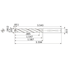MMS0714X3D080 DP7020 0.2812″ Dia. × 0.315″ Shank × 1.547″ Flute Length × 3.594″ OAL, 140°, 2 Flute, Coolant Thru, Solid Carbide Drill