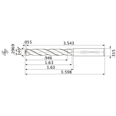MMS0754X3D080 DP7020 0.2969″ Dia. × 0.315″ Shank × 1.63″ Flute Length × 3.598″ OAL, 140°, 2 Flute, Coolant Thru, Solid Carbide Drill