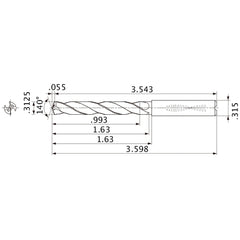 MMS0794X3D080 DP7020 5/16″ Dia. × 0.315″ Shank × 1.63″ Flute Length × 3.598″ OAL, 140°, 2 Flute, Coolant Thru, Solid Carbide Drill