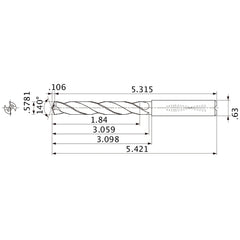 MMS1468X3D160 DP7020 0.5781″ Dia. × 0.63″ Shank × 3.059″ Flute Length × 5.421″ OAL, 140°, 2 Flute, Coolant Thru, Solid Carbide Drill