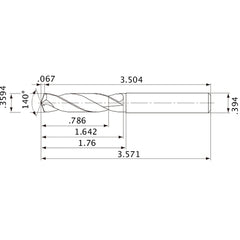 MVE0913X02S100 DP1020 0.3594″ Dia. × 0.394″ Shank × 1.642″ Flute Length × 3.571″ OAL, 140°, 2 Flute, External Coolant, Solid Carbide Drill