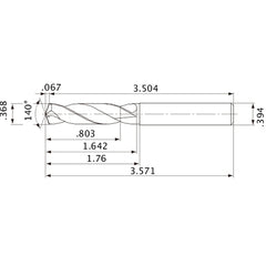 MVE0935X02S100 DP1020 0.368″ Dia. × 0.394″ Shank × 1.642″ Flute Length × 3.571″ OAL, 140°, 2 Flute, External Coolant, Solid Carbide Drill