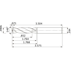 MVE0992X02S100 DP1020 0.3906″ Dia. × 0.394″ Shank × 1.764″ Flute Length × 3.575″ OAL, 140°, 2 Flute, External Coolant, Solid Carbide Drill