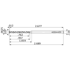 MVS0159X12S030 DP1020 1/16″ Dia. × 0.118″ Shank × 0.957″ Flute Length × 2.689″ OAL, 140°, 2 Flute, Coolant Thru, Solid Carbide Drill