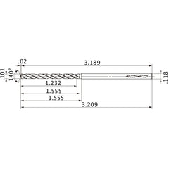MVS0257X12S030 DP1020 0.101″ Dia. × 0.118″ Shank × 1.555″ Flute Length × 3.209″ OAL, 140°, 2 Flute, Coolant Thru, Solid Carbide Drill