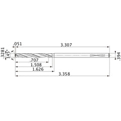 MVS0833X02S100PL DP1020 0.3281″ Dia. × 0.394″ Shank × 1.508″ Flute Length × 3.358″ OAL, 145°, 2 Flute, Coolant Thru, Solid Carbide Drill