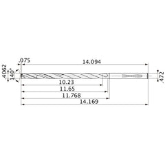 MVS1032X25S120 DP1020 0.4062″ Dia. × 0.472″ Shank × 11.65″ Flute Length × 14.169″ OAL, 140°, 2 Flute, Coolant Thru, Solid Carbide Drill