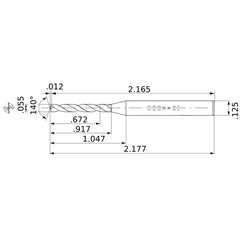 MWS00550XB VP15TF 0.055″ Dia. × 1/8″ Shank × 0.917″ Flute Length × 2.177″ OAL, 140°, 2 Flute, Coolant Thru, Solid Carbide Drill