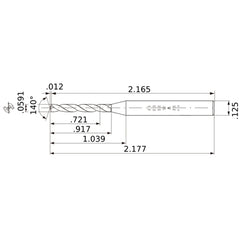 MWS00591XB VP15TF 0.0591″ Dia. × 1/8″ Shank × 0.917″ Flute Length × 2.177″ OAL, 140°, 2 Flute, Coolant Thru, Solid Carbide Drill