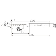 MWS00625XB VP15TF 1/16″ Dia. × 1/8″ Shank × 1.193″ Flute Length × 2.689″ OAL, 140°, 2 Flute, Coolant Thru, Solid Carbide Drill