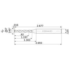MWS00670XB VP15TF 0.067″ Dia. × 1/8″ Shank × 1.197″ Flute Length × 2.693″ OAL, 140°, 2 Flute, Coolant Thru, Solid Carbide Drill