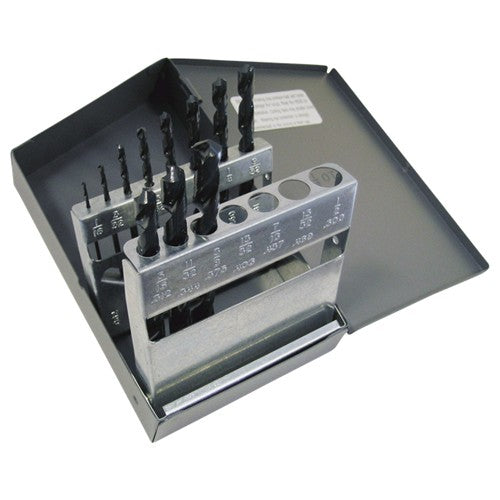 ‎1/16-3/8 RHS / RHC HSS 118 Degree Radial Point General Purpose Jobber Length Drill Set - Steam Oxide - Exact Industrial Supply