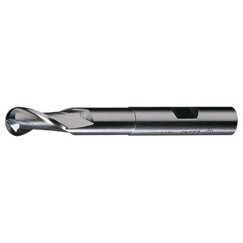 ‎7/8″ 7/8″ 2″ 5-3/4″ RHS / RHC HSS HSS Single End 2-Flute Center Cutting Extended Neck Ball Nose Finishing End Mill - Bright