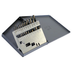 ‎1/16-1/4 RHS / RHC HSS 135 Degree Split Point Heavy Duty Black & Gold Mechanics Length Drill Set - Black & Gold - Exact Industrial Supply