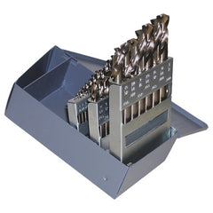 ‎1/16-1/2 RHS / RHC HSS-CO 8% (M42) 135 Degree Split Point Heavy Duty Cobalt Screw Machine Length Drill Set - Straw / Gold Oxide - Exact Industrial Supply