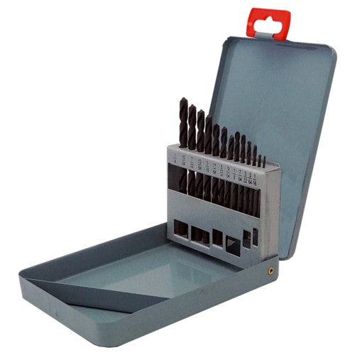 ‎1/16-1/4 RHS / RHC HSS 135 Degree Split Point Heavy Duty Jobber Length Drill Set - Steam Oxide - Exact Industrial Supply