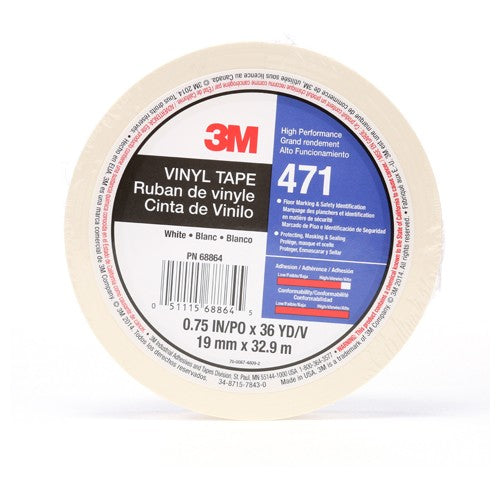 3M Vinyl Tape 471 White 3/4″ × 36 yd 5.2 mil Individually Wrapped Conveniently Packaged - Benchmark Tooling