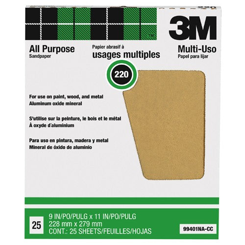 3M Aluminum Oxide Sandpaper 99401NA-M 9″ × 11″ 220 grit - Benchmark Tooling