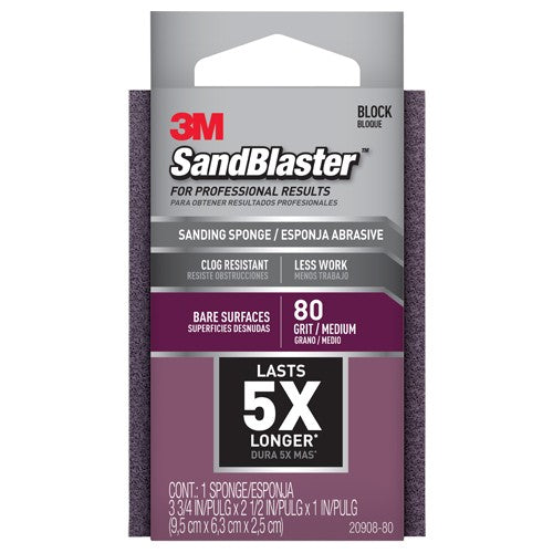 ‎3M SandBlaster Advanced Sanding Sanding Sponge 20908-80 80 grit 3-3/4″ × 2-1/2 × 1″ - Benchmark Tooling