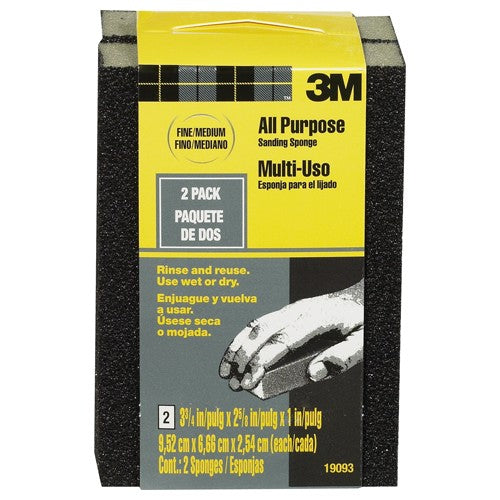 ‎3M Drywall Sanding Sponge 19093 Dual Grit Block 2-5/8″ × 3-3/4″ × 1″ Fine/Medium grit - Benchmark Tooling