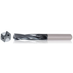 5/16″ Dia. × 8 mm Shank × 41 mm Flute Length × 79 mm OAL, 3xD, TiAlCN, 2 Flute, Coolant Thru, h6, Cylindrical, Solid Carbide Drill Series/List #5613 - Exact Industrial Supply